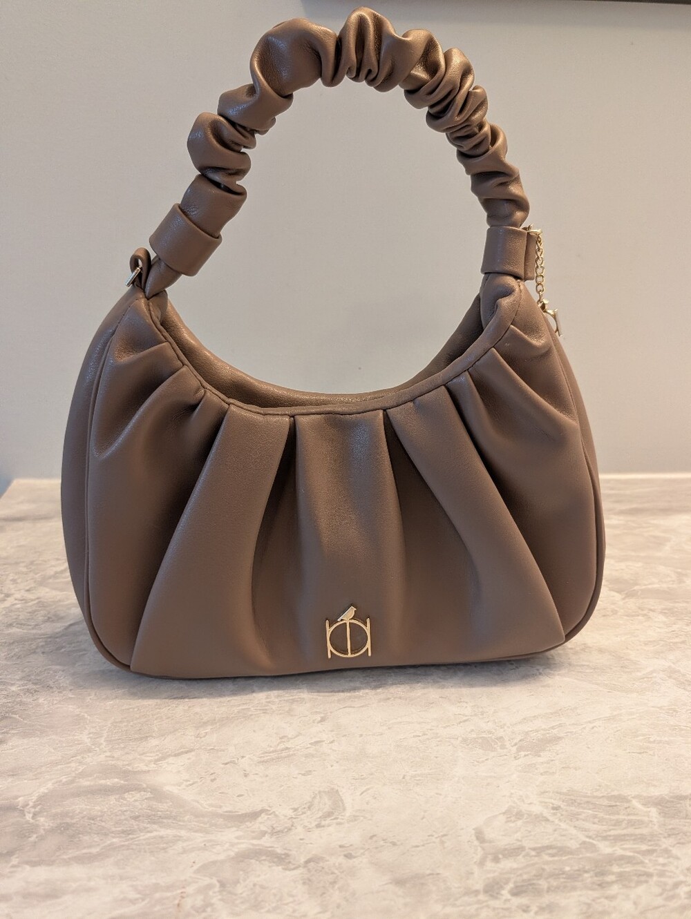 Brown Ruched Shoulder Bag